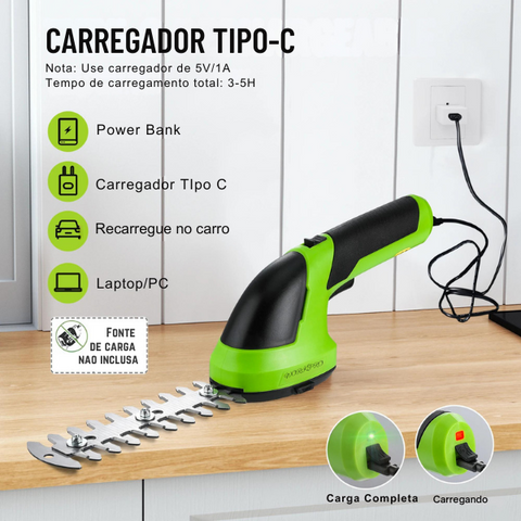 [💥QUEIMA DE ESTOQUE] APARADOR ELÉTRICO WORKPRO - 2 em 1 - 3.6V/7.2V - Aparador de grama e Tesoura de poda Bateria de Lítio Recarregável, sem fio