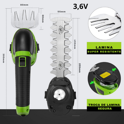 [💥QUEIMA DE ESTOQUE] APARADOR ELÉTRICO WORKPRO - 2 em 1 - 3.6V/7.2V - Aparador de grama e Tesoura de poda Bateria de Lítio Recarregável, sem fio