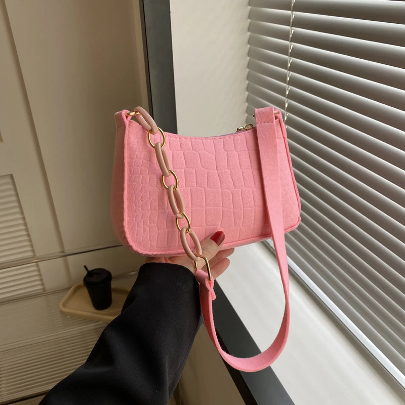 Bolsa de Ombro Fashion em Feltro para Mulheres - Design Avançado em Textura, Modelo Subaxilar