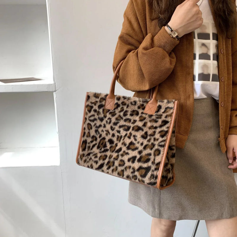 Bolsa de Mão Retro com Estampa de Leopardo em Couro - Design Acolchoado - Pequena e Fashion para Mulheres